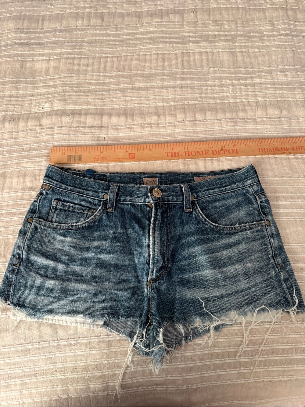 Citizens Of Humanity Faded Blue Distressed Denim Cutoff Shorts